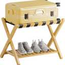 SMIBUY Luggage Rack, Foldable Bamboo Suitcase Stand with Storage Shelf for Guest Room, Bedroom, Hotel, Heavy-Duty, 1 Pack (Natural)
