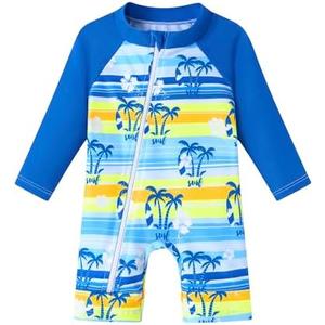 Baby Boy Swimsuit One Piece Long Sleeve Zipper Bathing Suit UPF 50+ Sun Protection Rashguard Swimwear Size 90