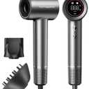 Cosy Companions Hair Dryer - Negative Ionic Blow Dryer with 150000 RPM High Speed Brushless Motor for Fast Drying, Low Noise, HD Display Hair Dryer with Diffuser and Nozzle, 5 Temps & 2 Speeds (Dark Gray)