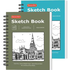 Soucolor 5.5" x 8.5" Sketchbook Pack of 2, 200 Sheets Blank Journal Notebook, A5, Spiral Bound Sketch Pad Drawing Book Acid-Free Paper (68lb/100gsm), Painting Sketching Drawing Notebook Art Supplies