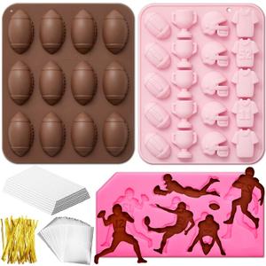3 Pcs Football Silicone Mold Football Chocolate Candy Cake Pop Mold with Sticks Treat Bag Chocolate, Candy, Cake Pan for Home Party Baking