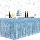 4 Pack Light Blue Table Skirts, 29x108" Metallic Foil Tinsel Fringe Table Skirts for Rectangle Tables Streamer Curtains Backdrop, Party Decorations for Birthdays Weddings Holidays