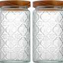 35oz/1000ml Glass Storage Jars with Nature Wood Lids, Airtight Food Storage Containers for Kitchen Organization, Large Capacity for Cookie, Pasta, Sugar, Flour, Cereal - Set of 2 (pattern)