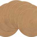 Floroom 15 Inch Round Braided Placemats Set of 6, Washable Heat Resistant Cotton Polyester Circle Place Mats for Kitchen Dining Table - Brown