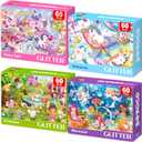 QUOKKA Puzzles for Kids Ages 4-6 - Set of 4x60 Jigsaw Puzzles for Toddlers 3-5 - Unicorn Princess Animals Toys for Children 6-8 yo - Gift Educational Game for Boys & Girls