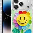 Compatible with iPhone 17 Pro Case,with [Soft Slim][Camera Protection] Cute Rainbow Flower Aesthetic Phone Cover Anti-Yellowing Shockproof Protective Cover for Women Girl-Green