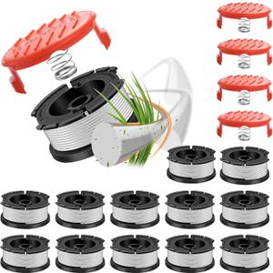 Weed Wacker String for Black and Decker Spool Line Weed Eater String AF-100 Replacement Spool, Automatic Feed Trimmer Line with Nylon Tensile Strength for Clipping Garden (12Spools + 4Caps+4Springs)