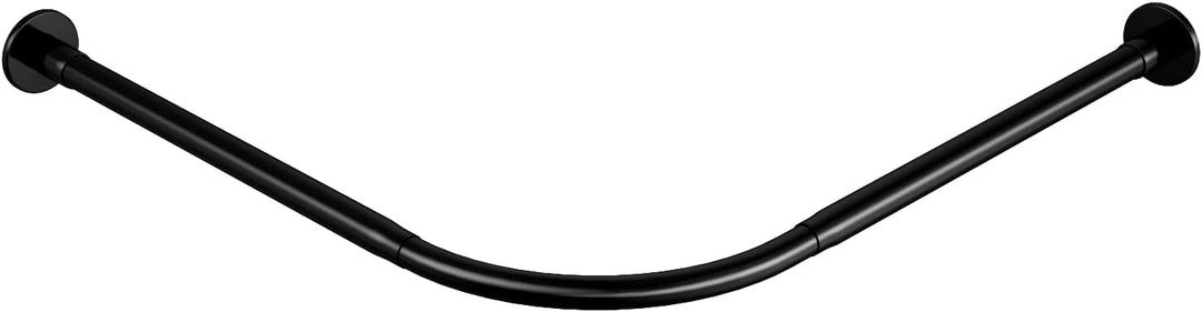 Corner Shower Curtain Rod Adjustable Stainless Steel L Shaped Rack Drill Free Install for Bathroom, Bathtub, Clothing Store (Black, 35.5"-51.2" x 35.5"-51.2")