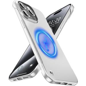 Magnetic Ultra Thin Frosted Designed for iPhone 15 Pro Max Frameless Case 6.7 inch Slim Minimalist Lightweight Matte Hard Cover Protective Borderless Case- Silvery