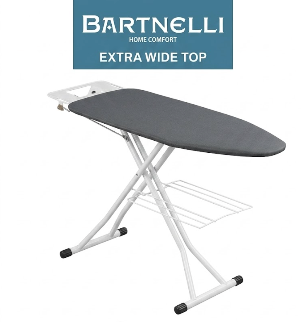 Bartnelli by Rorets Ironing Board Made in Europe | Iron Board with 4 Layered Cover & Pad, Legs, for Laundry Room or Dorm Use