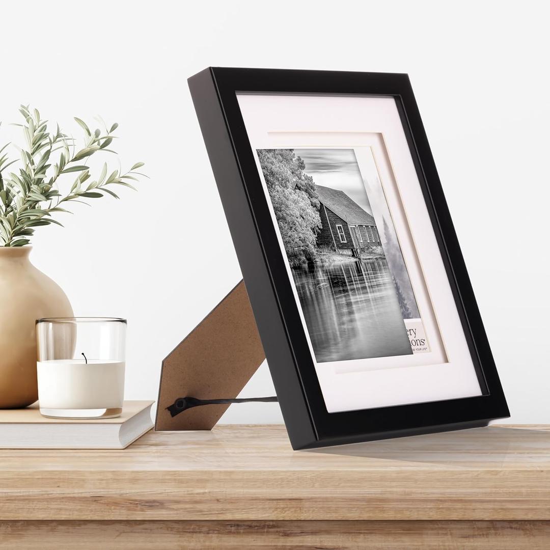 Gallery Solutions presents - 8"x10" - Black Frame with Double Mat - For 5"x7" Photos - Versatile for Wall or Tabletop Display - Rectangular - Poster Frame