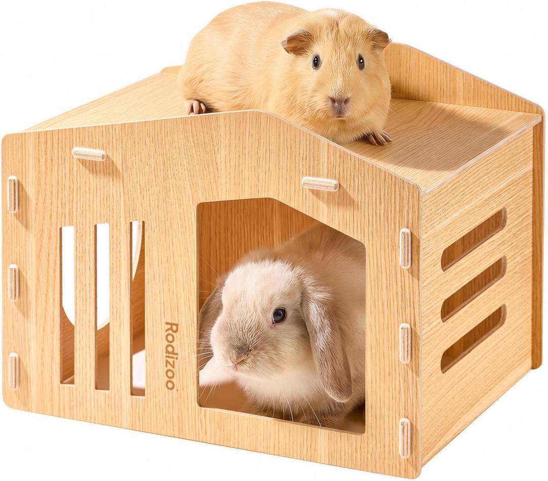 Spacious Rabbit Hideout Wooden Bunny House, Sturdy & Moldy-Proof Bunny Castle, Guinea Pig Hideout Cage Accessories for Rabbit Guinea Pig Chinchilla