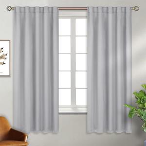 Light Grey Blackout Curtains for Bedroom, Solid Thermal Insulated Energy Saving Rod Pocket Window Treatment Curtains Blackout Drapes, 90x100 Light Grey