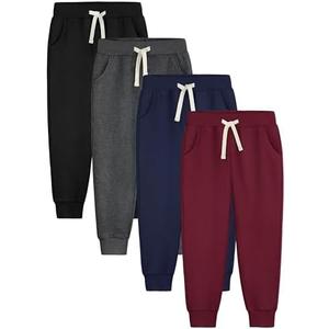 Aocku 4 Pack Boys Sweatpants Joggers Cotton Athletic Sweatpants Youth Joggers Pants with Pocket Drawstring, L
