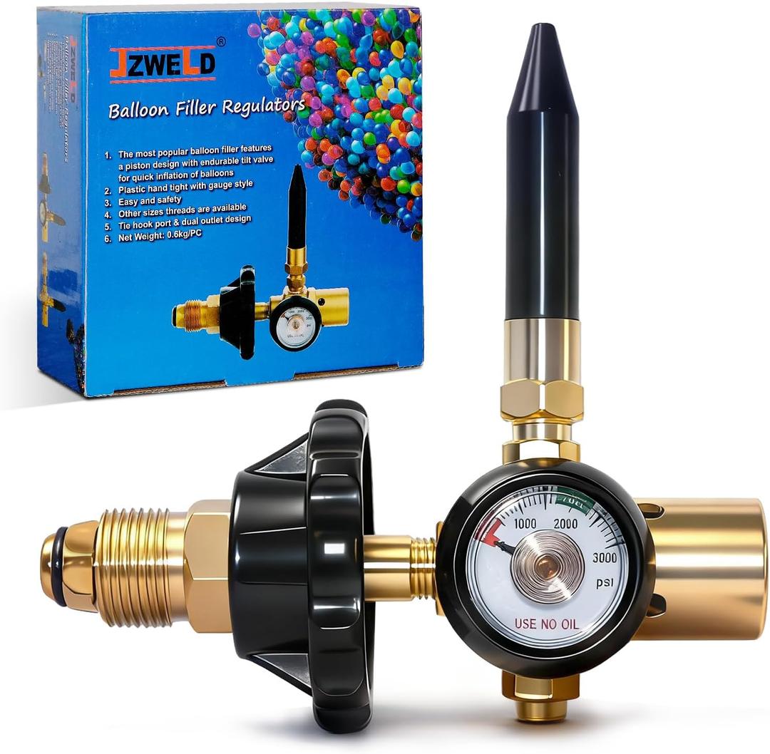 Helium Latex Balloon Filler Air Flow Inflator Regulator 0-3000 PSI with Gauge for CGA580 Tank Valve, Balloon Helium Tank Regulator Filler Valve