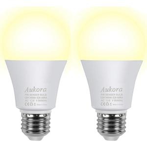 Motion Sensor Light Bulbs, Aukora 12W (100-Watt Equivalent) E26 Motion Activated Dusk to Dawn Security Light Bulb Outdoor/Indoor for Front Door Porch Garage Basement Hallway Closet(Warm White 2 Pack)