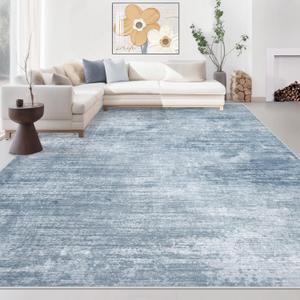 Area Rugs 8x10 Living Room: Washable Rug Modern Abstract Large Rugs Soft Non Slip Neutral Rug Stain Resistant Indoor Carpet for Bedroom Kitchen Dining Room Table Nursery Home Office Rugs (Blue,8'x10')