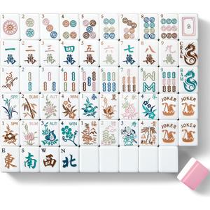 Soulchen 1.2 Inch Engraved American Mahjong Tile Set, 168 Mahjong Tiles with Bag, Portable Canvas Tote Bag & 4 Dice Beginners & Enthusiasts Adult Game Collection Gift(Pink)