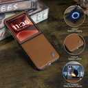 2 x ASAPDOS Genuine Leather Folio Magnetic Case for Motorola Razr 2025 Ultra [Compatible with MagSafe],Built-in Screen Protector and Thin Slim Protective Case Cover Brown