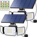 intelamp Solar Lights Outdoor, 3 Head Solar Motion Sensor Lights for Outside, lP65 Waterproof,Separate Panel with 9FT Cable Remote Control Flood Lights