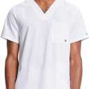 Cherokee Infinity Mens V-Neck Scrub Top Modern Fit, 3 Pockets, Rib-Knit Back Panels, Moisture-Wicking 360 Stretch  CK900A (Medium, White)