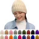 Rosoz Winter Hats for Women Warm Thick Soft Stretch Cable Knit Beanie Skully Cap for Cold Weather (Beige)