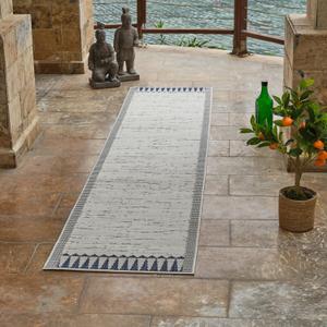 Maise 2'x10' (Exact Size: 2'2" x 10') Vintage Indoor Outdoor Runner Rug, Cream Blue, Floral - Entryway, Hallway, Bathroom, and Kitchen (2'2" x 10' (Rectangular))