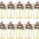 10 Pcs 15.75inch Gold Wedding Flower Vase Metal Column Flower Stand, Geometric Centerpieces Vase for Table, Home Party Wedding Decorations