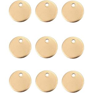 DanLingJewelry 100 pcs 304 Stainless Steel Blank Stamping Tag Flat Round Charms Smooth Surface Pendants for Jewelry Making Golden Color 10mm