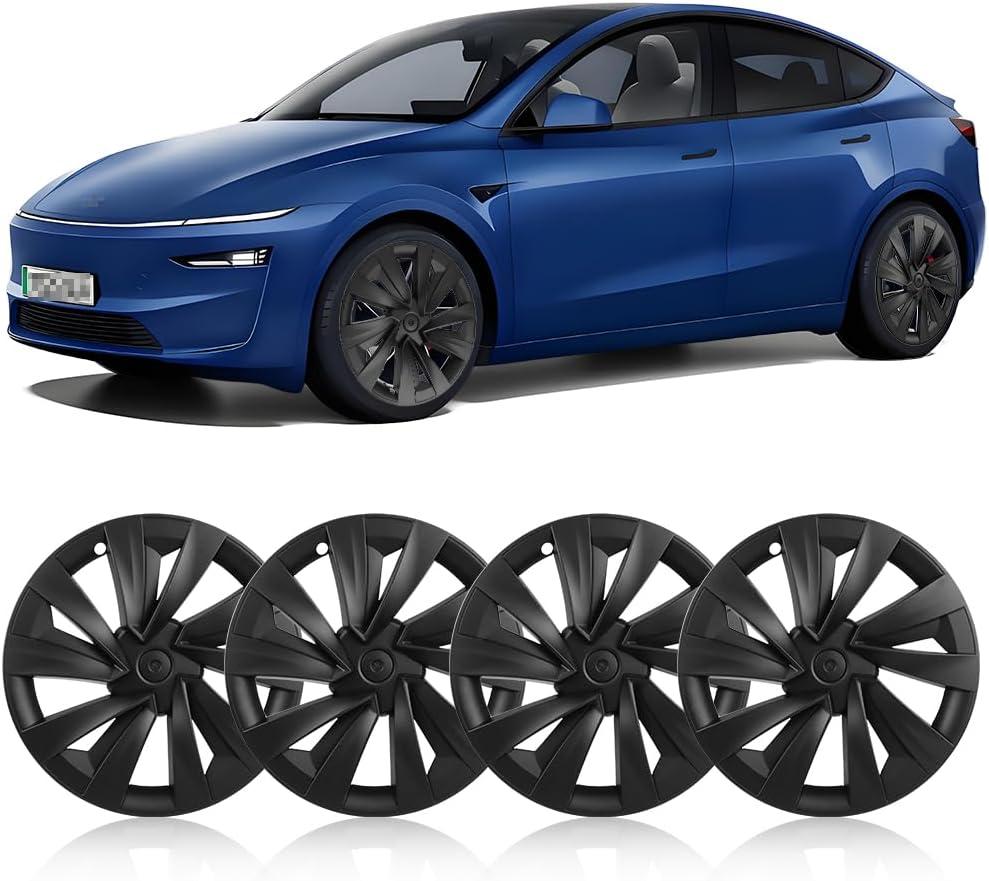 19 inch Wheel Cover Hubcap Compatible with TES-la Model Y 2025 2026 (Refreshed Juniper Only), [Black] [Multi-Spoke Style] Full Cover ABS Hubcaps Accessories, with Tape & Centre Caps, 4 PCS, for 2025-2026 Model Y Juniper