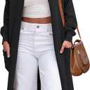 ANRABESS Womens Long Cardigan Sweater Open Front Long Sleeve Slouchy Oversized Coat 2024 Winter Chunky Knit Waffle Coatigan Black Large