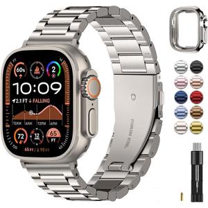 Fullmosa Metal Band Compatible with Apple Watch Bands Ultra3 2 1 49mm, Stainless Steel Strap iWatch Band with Case for Apple Watch, Starlight