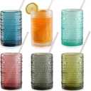 KMIGRUAN 15oz Colored Hobnail Drinking Glasses Set of 6,Vintage Kitchen Glassware, Embossed Beaded Glass Cups,Water Tumbler for Cocktail,Juice and Various Mixed Drinks