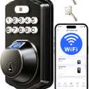 Veise VE012W Built-in WiFi Fingerprint Smart Lock, App Remote Control, No Hub Needed, Keyless Entry, Front Door Smart Deadbolt, Digital Keypad, Auto Lock, IP55 Waterproof, BHMA Grade 3, Matte Black