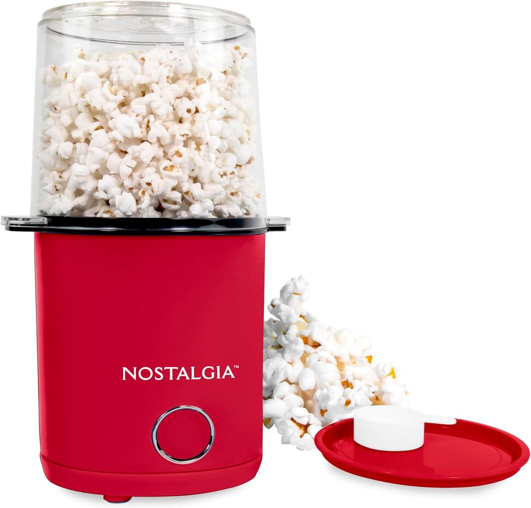 Nostalgia 8Cup Hot Air Popcorn Maker & Bowl  2In1 Bowl & Lid, 2 oz Measuring Cup  OilFree Pop Corn for Movie Night, Snacks, Birthday Parties, and More  Red