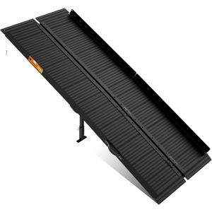 Black Aluminum Ramp 7FT with Sopport Legs, with Non-Slip Surface Wheelchair Ramp, Folding Portable Wheelchair Ramps for Home Steps,Scooter Ramp for Car, Stairs, Doorways, Curbs, 28.3" W x 84" L