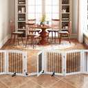 Freestanding Pet Gates with Walk Through Door, Dog Indoor Fence, Dog Gate for The House, Stairs, Extra Wide Dog Gate, Support Feet Included, 120 inch Wide, 6 Panels 24" Tall, White & Black