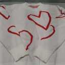 Women's Oversized Cute Heart Print Sweaters Fashion Long Sleeve Sweaters Crewneck Loose Pullover Knitted Tops (Medium, White)