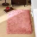 Goolela Pink Fluffy Fur Rug Fuzzy Furry Faux Sheepskin Pink Carpet 2x3 for Girls Bedroom Bedside Playroom Small Decor Cute Plush Washable Rectangle