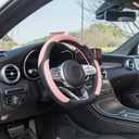 INEBIZ Universal Car Steering Wheel Cover Microfiber Leather Viscose Multi-Element Stitching (Black&Pink, D)