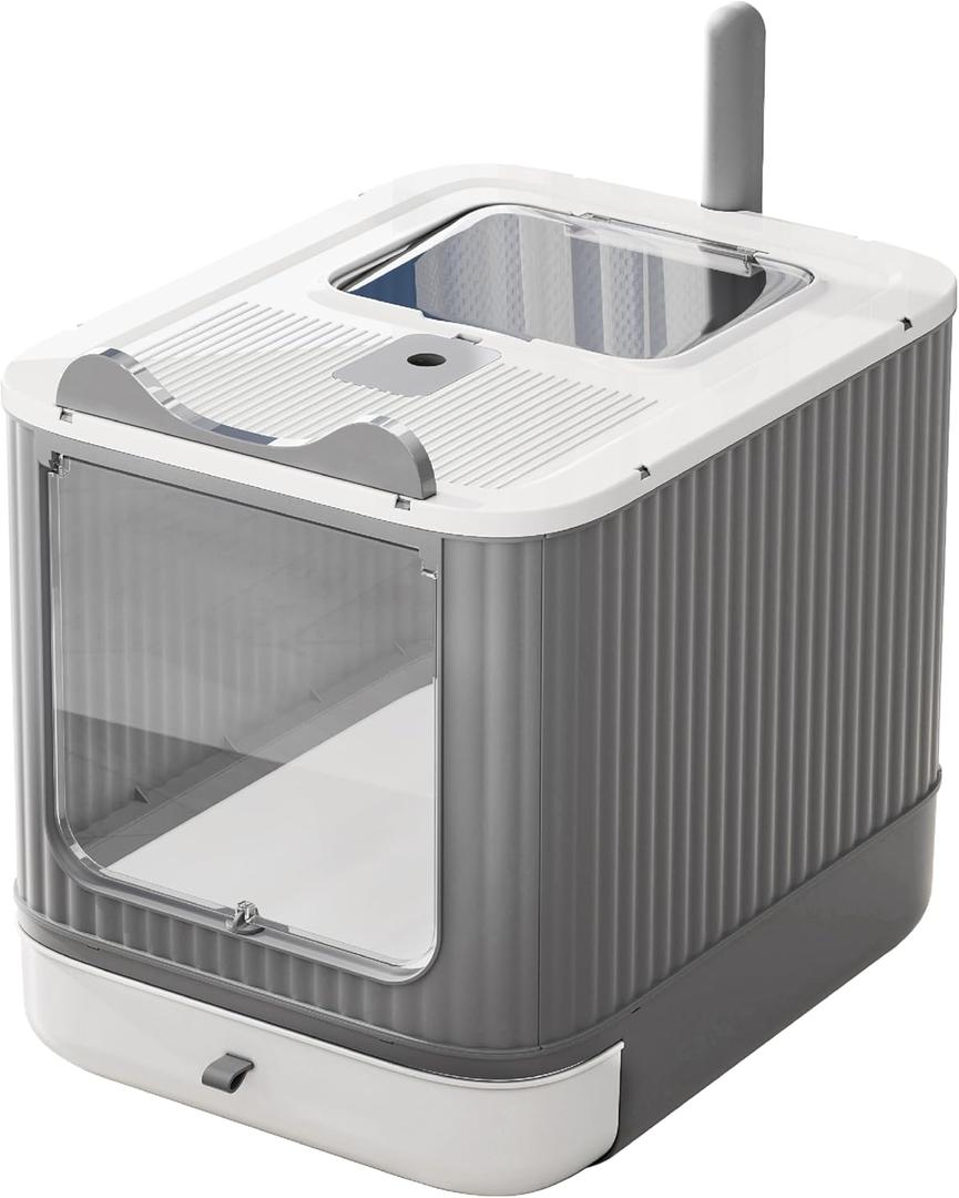 Upgraded Fully Enclosed Cat Litter Box with Lid, Covered Cat Box Enclosure, Anti-Splashing Easy to Clean Kitty Litter Boxes with Drawer, 3 Modes can Use from Kitten to Adult (White&Grey)