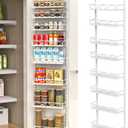 Over The Door Pantry Organizer, 8-Tier Wood & Metal Over The Door Organizer with Adjustable Basket, Hanging Spice Rack, Door Organization and Storage for Kitchen Pantry Door Cabinet, White