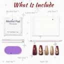 2 x Autumn Press on Nails Medium Coffin Fake Nails Glitter Gold Burgundy False Nails with Yellow Maple Leaves Design Glossy False Nails Press Ons Glue on Nails for Women Manicure 24 PCS