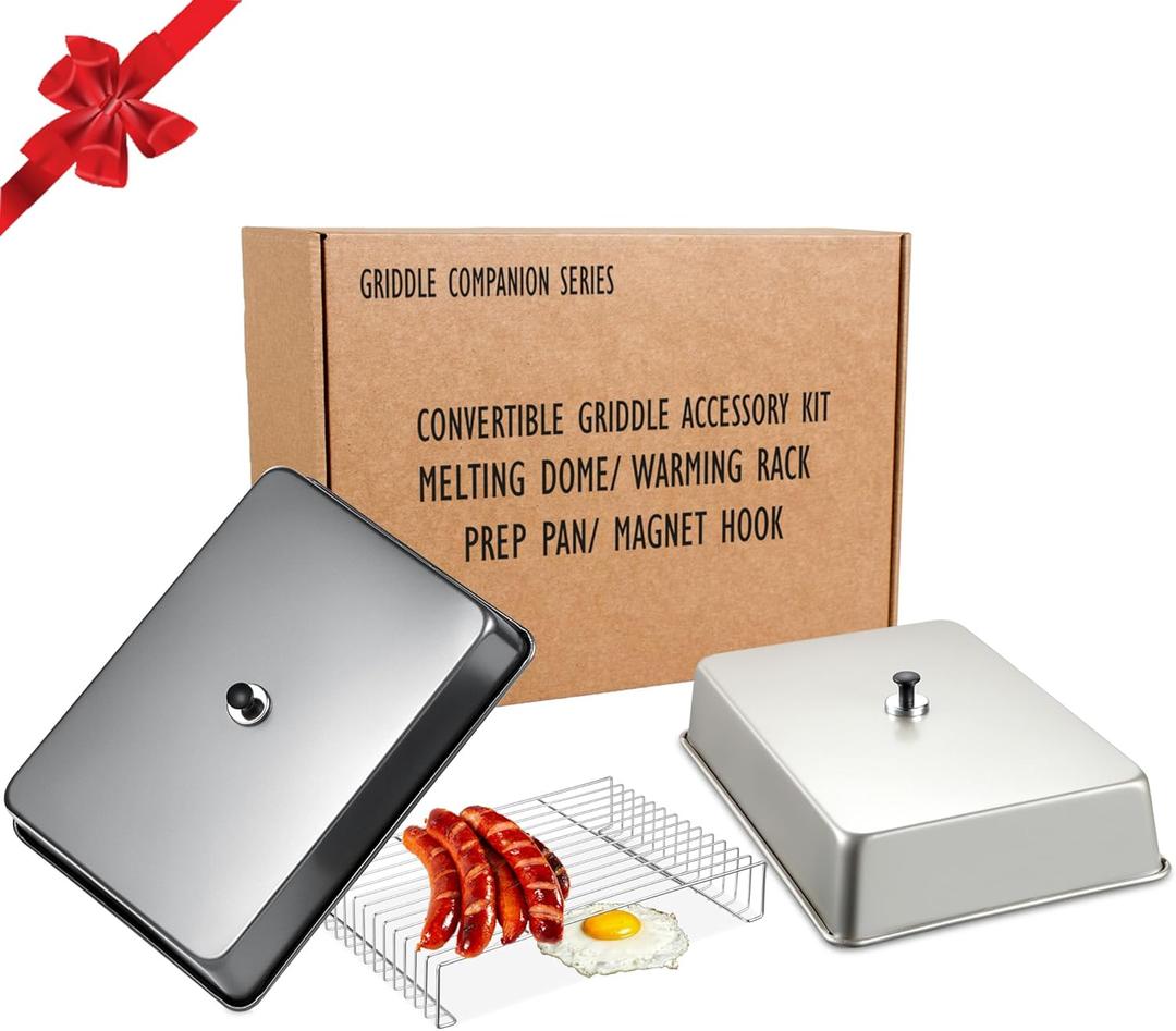 Two 15.5''x11'' Rectangular Melting Domes - Heavy Duty Stainless Steel Blackstone Melting Dome Cover, with 14''x9.5'' Cooling Rack, for Indoor & Outdoor Griddle Domes for Cooking