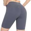 High Waist 8" Biker Shorts with Pockets Yoga Shorts for Women Gym Fitness Running Shorts for Athletic Workout (Gray, M)
