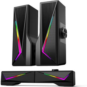 Computer Speakers for Desktop, Bluetooth & USB Input, USB Powered Gaming Stereo Speakers for PC Laptop Monitor, 6 Colorful RGB Modes, Detachable 2-in-1 Design (Package Only 2 Speaker) (Black)