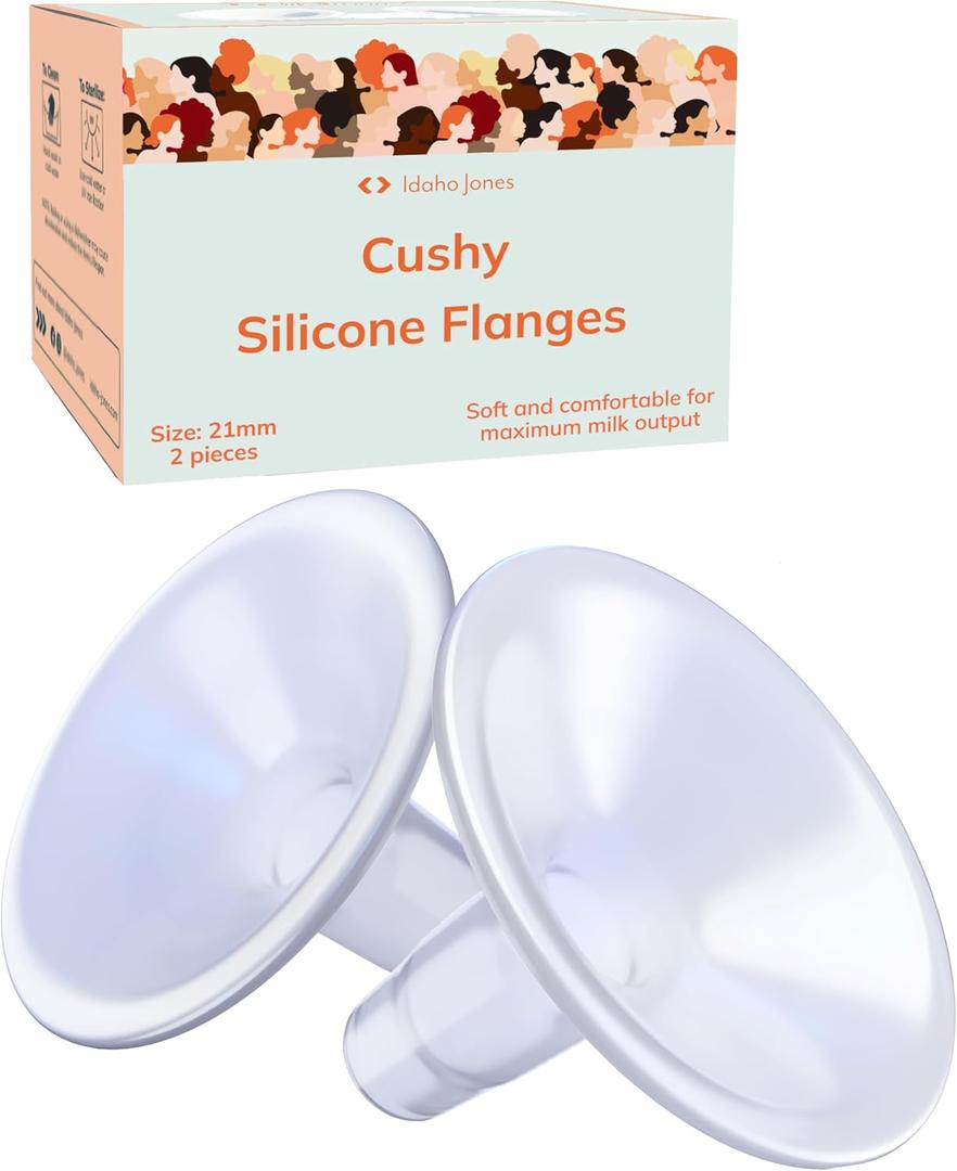 Larger Cushy Silicone Flanges, Breast Shields - Replacement Pump Parts - for Spectra, Lansinoh, Medela Pumps - Great for Elastic Nipples - Double (2 Pack) - 21mm