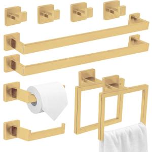 10 Pcs Brushed Gold Bathroom Hardware Accessories Set, 23.6 Inch Bath Towel Bar Kit with Towel Racks Ring and Hooks Paper Holder, 304 Stainless Steel Bathroom Hardware Set for Wall Mounted