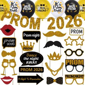 Prom Decorations Prom 2026 Banner Prom Photo Booth Props Kit Prom Night Balloons for 2026 Graduation Party Decorations