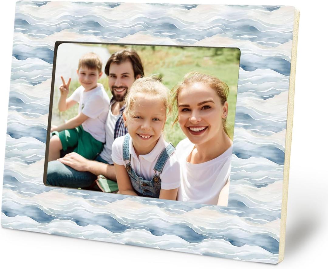 Blue Waves Picture Frame 4x6, Gifts for Ocean Beach Lovers,Sea Waves Ocean Picture Photo Frames for Beachy House Desk Tabletop Shelf Wall Display Decoration